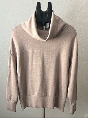 Varley DoubleSoft Priya Cowl Neck Sweatshirt Taupe Marl Fleck Side Zip